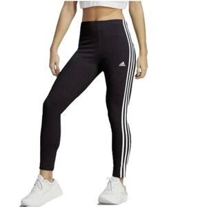 NWT Adidas Leggings Pants Black with Classic White Stripes New